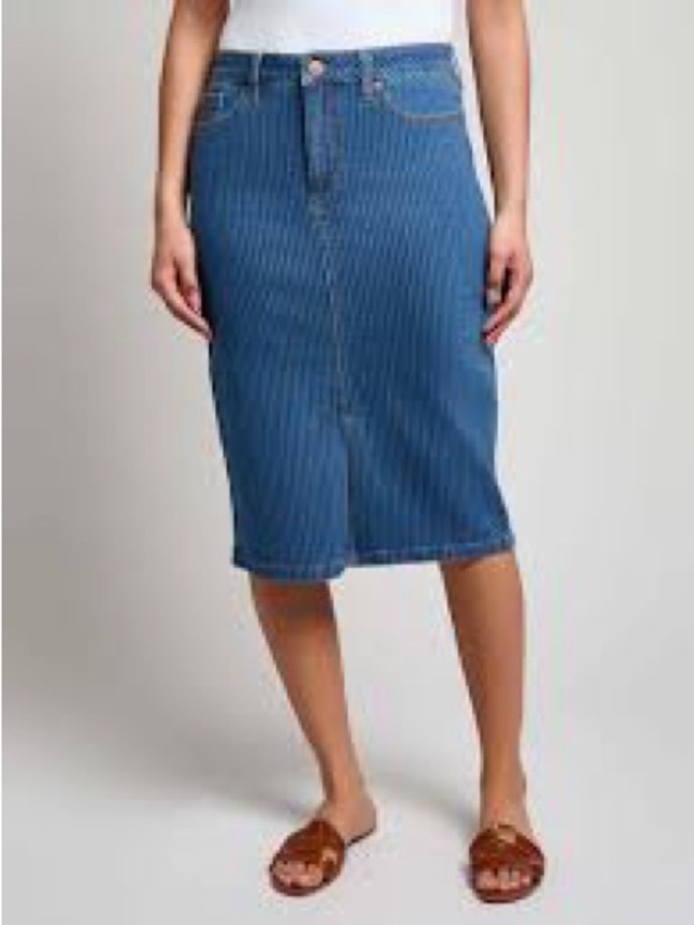 Wearever Striped Blue Denim Midi Pencil Skirt